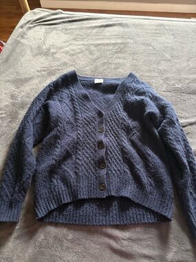 Sunday Best Navy Cable V-Neck Button Cardigan
